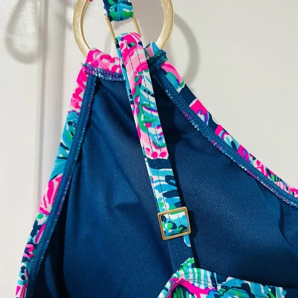 Lilly Pulitzer Leola One Piece Bathing Suit oyster bay navy pink white 12 large - Picture 3 of 4
